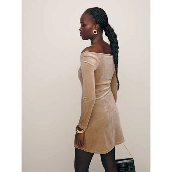 NWT Reformation Dario Knit Mini Dress Champagne Velvet Size Medium - Picture 3 of 10